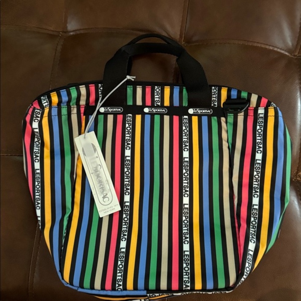 LeSportsac Colorful Striped Tote with Black Handles